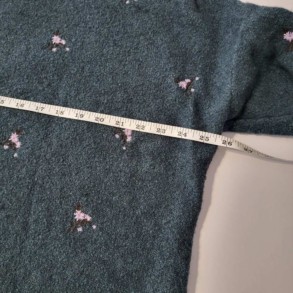 Madewell Embroidered‎ Cross Stitch Floral Pullover Sweater Dark Green Spruce L - Picture 4 of 8